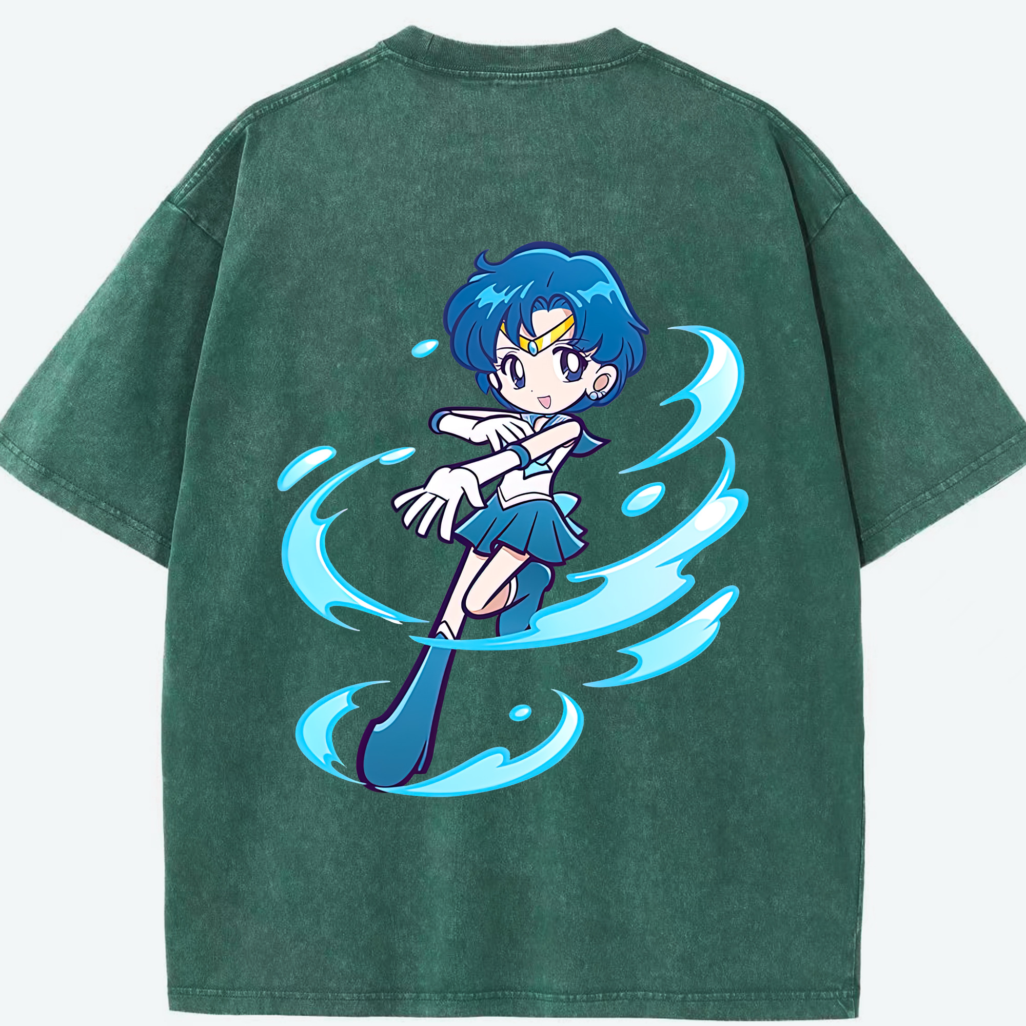 （画像用） 美少女戦士セーラームーン 水野 亜美 みずの あみ Sailor Moon Mizuno Ami 綿100% ヴィンテージ風 半袖Tシャツ（背面プリント）